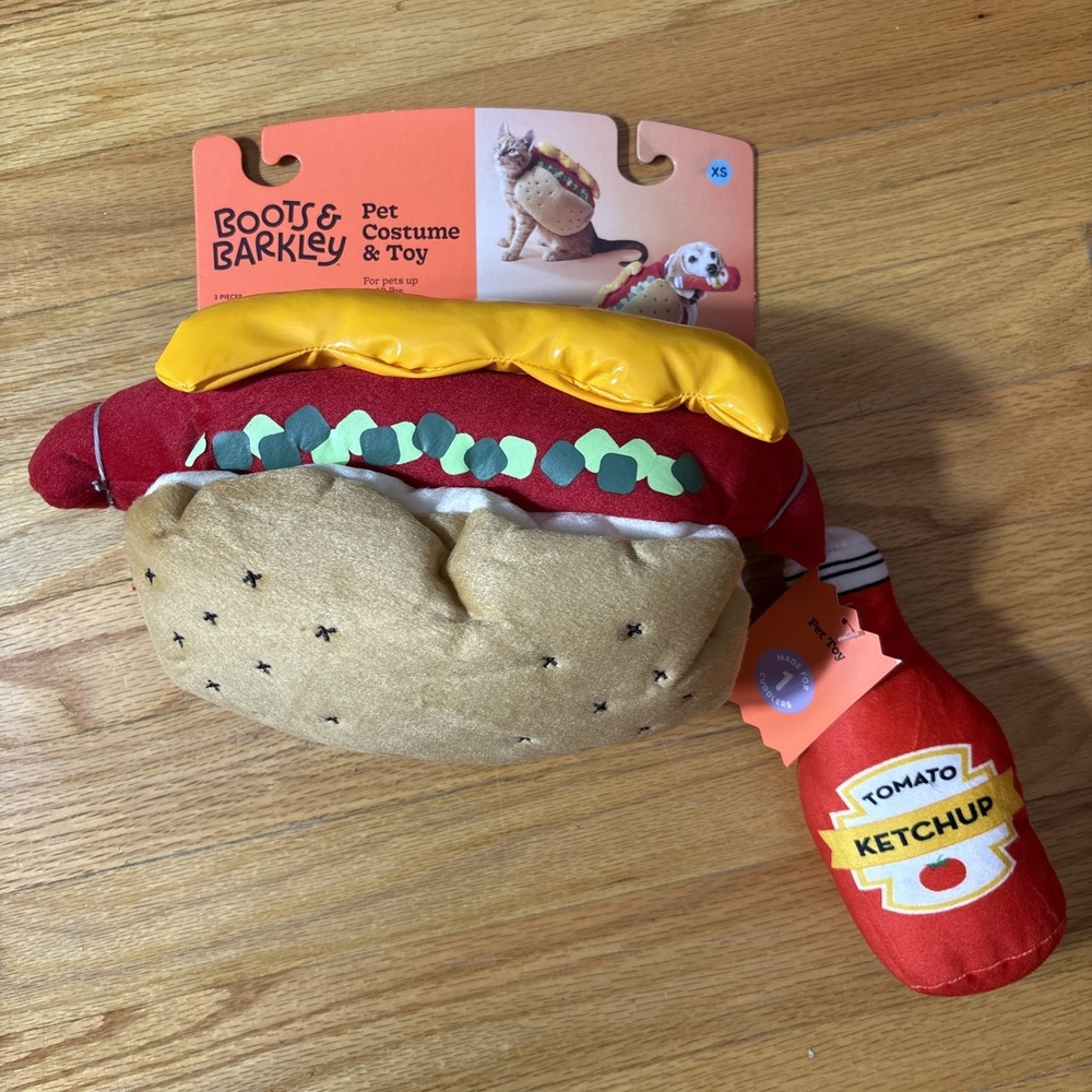 Dog Cat Pet Costume Hot Dog Ketchup New‎ Halloween Cosplay Parade Size XS Small